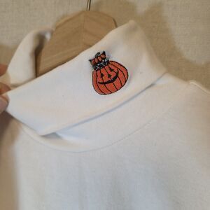 Holiday Editions Womens XL White Turtleneck Halloween Jack-o-Lantern Black Cat